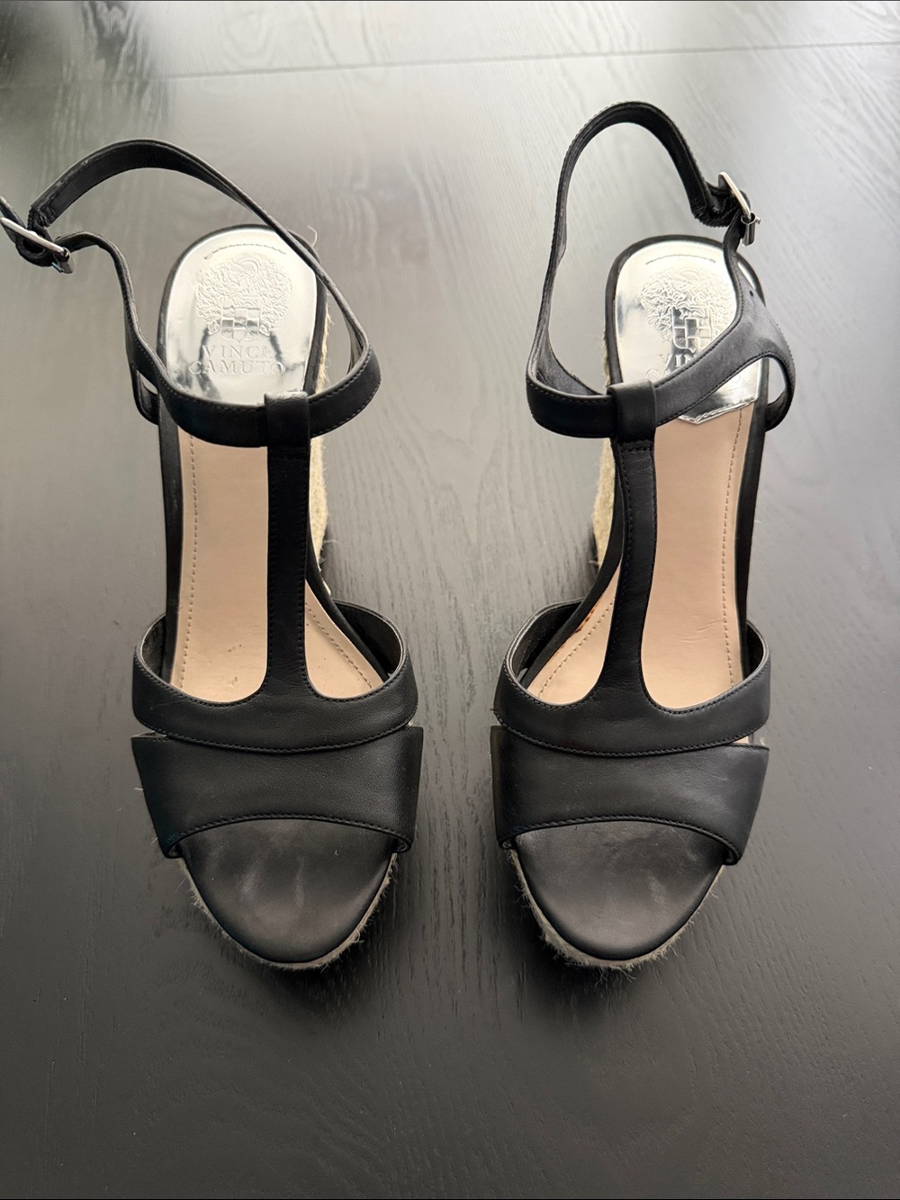 Vince Camuto - Black T-Strap Women's Sandals with Ankle Buckle